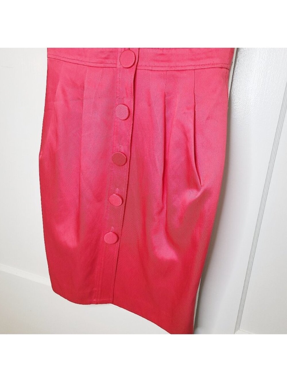Pink Button Front Sheath Dress with Pockets - Picture 3 of 6
